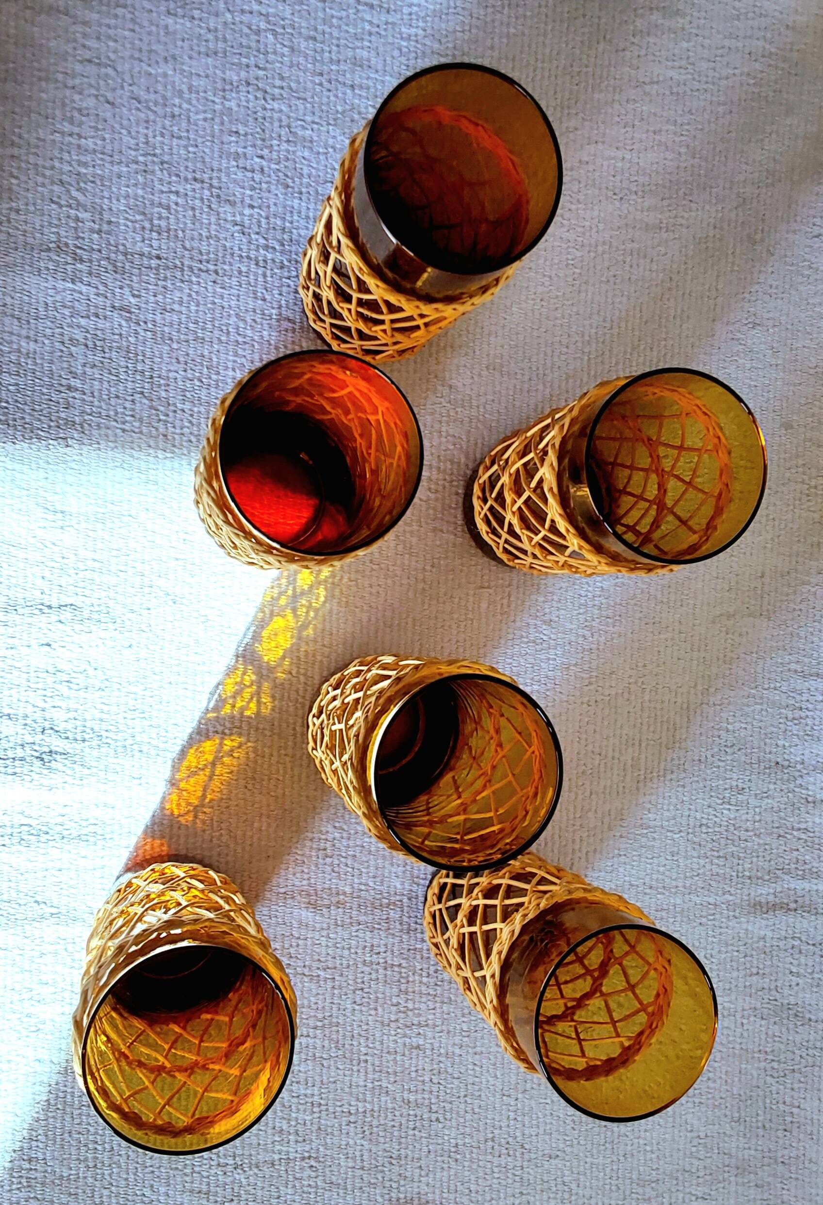 Six mustard long drink glasses