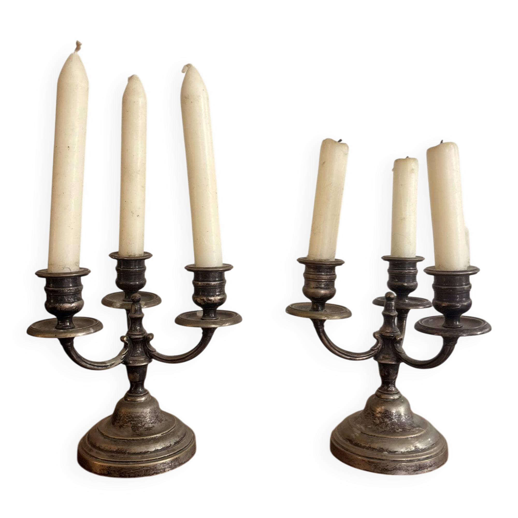 Pair of 3-Light Candelabra Silver Metal Louis XIV Regency Style