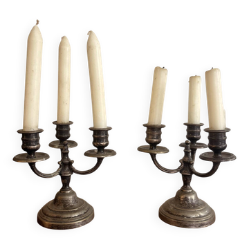 Pair of 3-Light Candelabra Silver Metal Louis XIV Regency Style