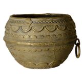 Ancient bronze ethnic pot, handcrafted in India.