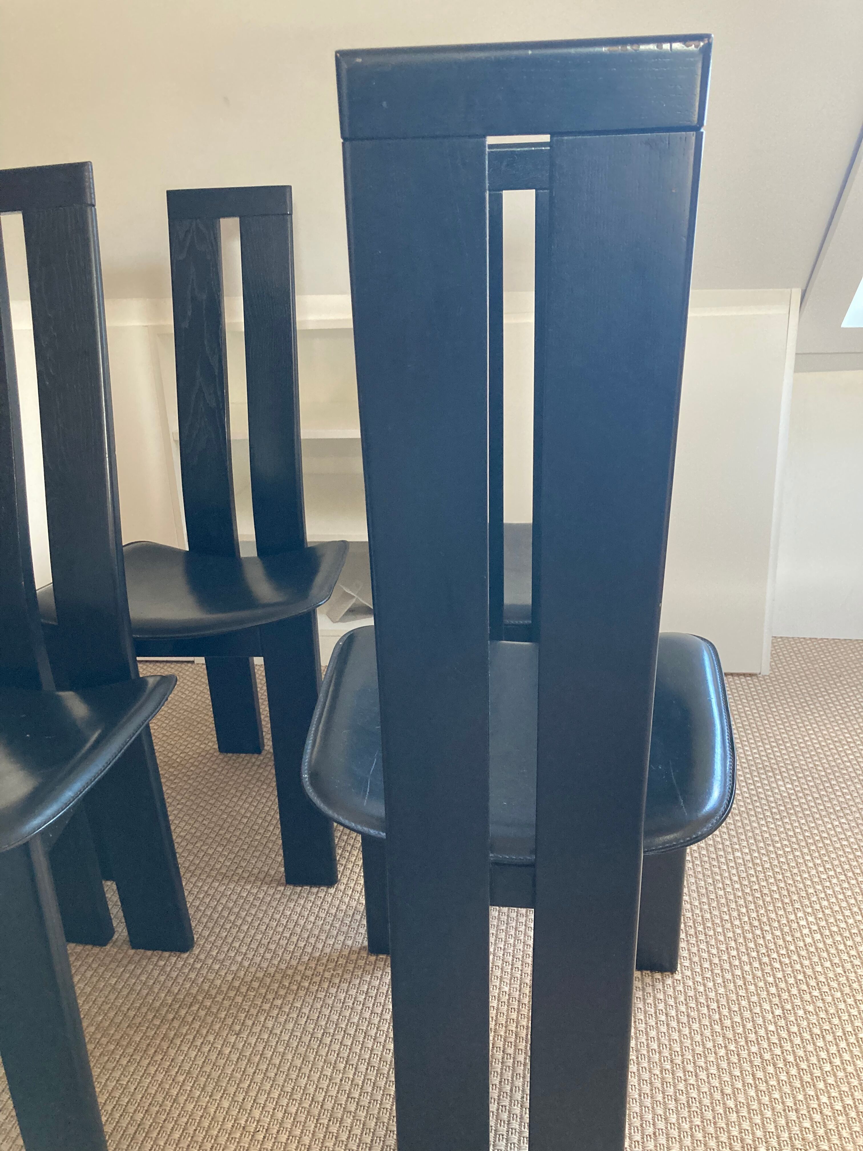 Set of 4 chairs black leather Pietro Constantini Italy 1970