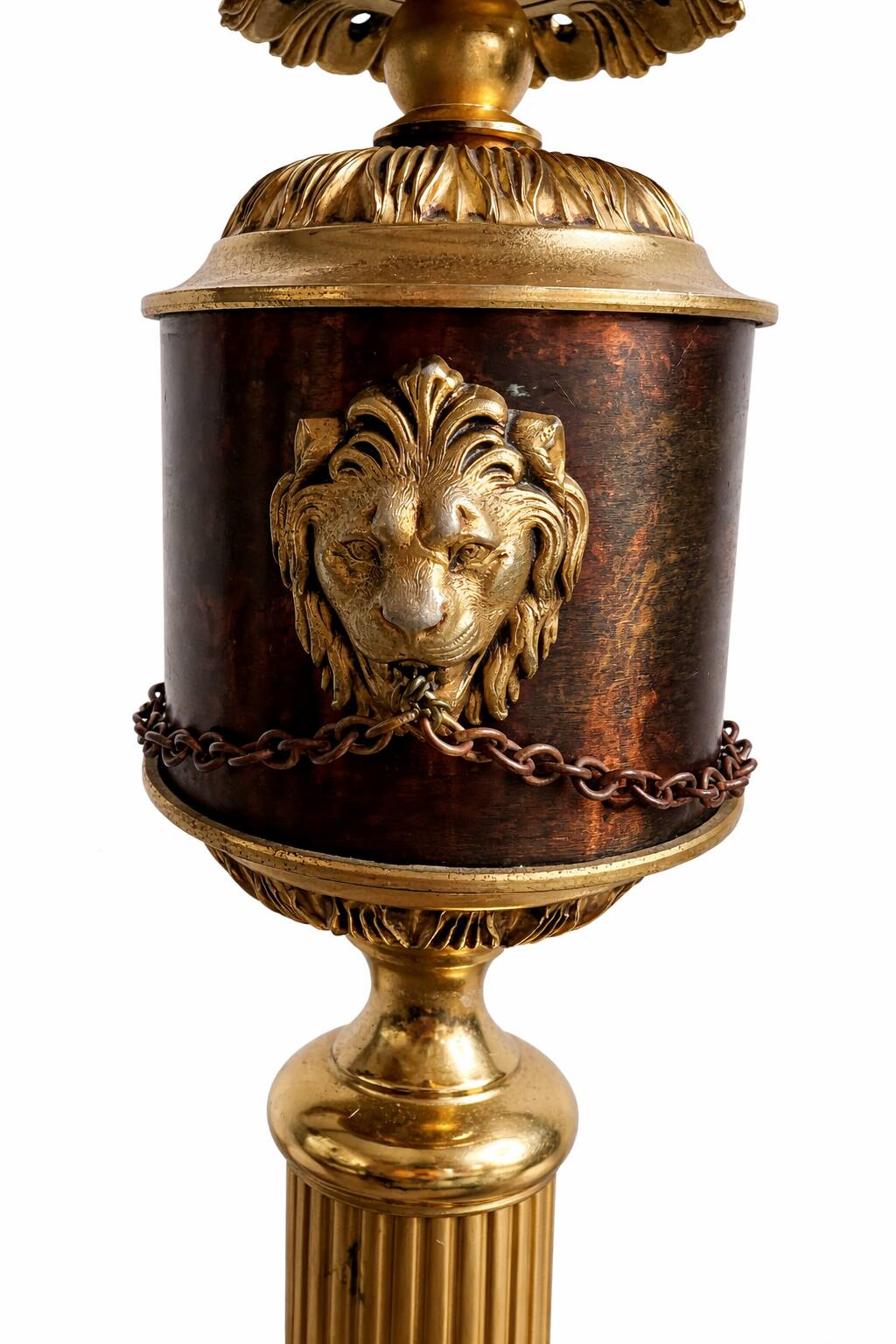 Empire style table lamp with lion heads – gilded bronze and pleated shade