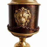 Empire style table lamp with lion heads – gilded bronze and pleated shade