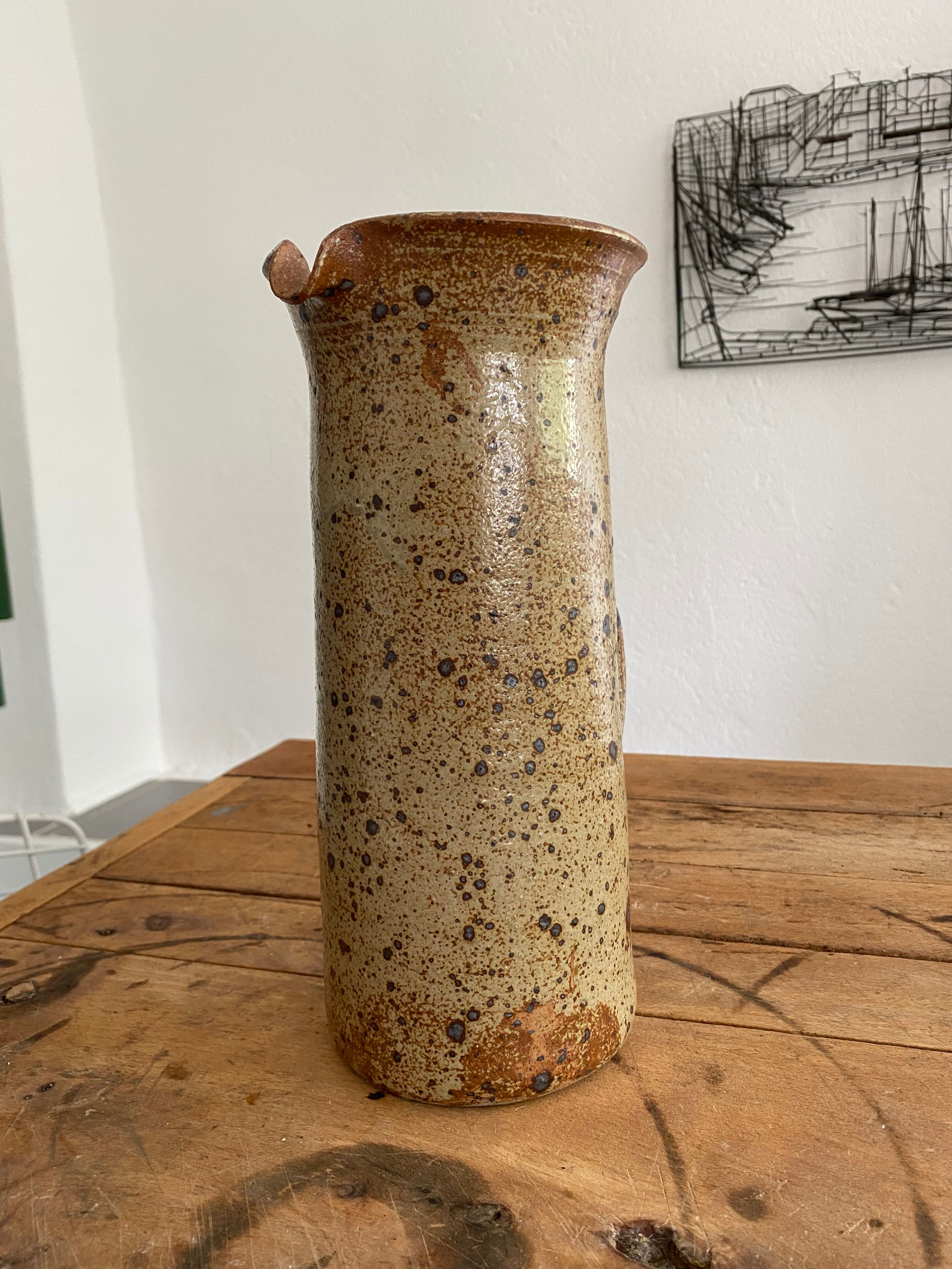 Vintage sandstone pitcher signed Guy Baudat