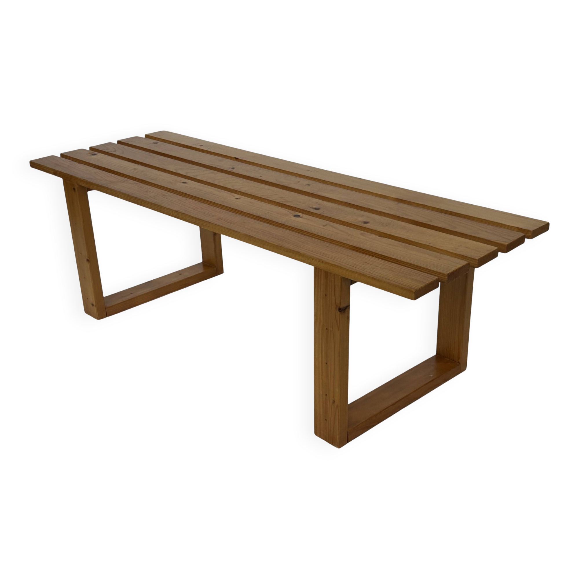 Vintage Scandinavian modern pinewood slatted bench from the 1960's