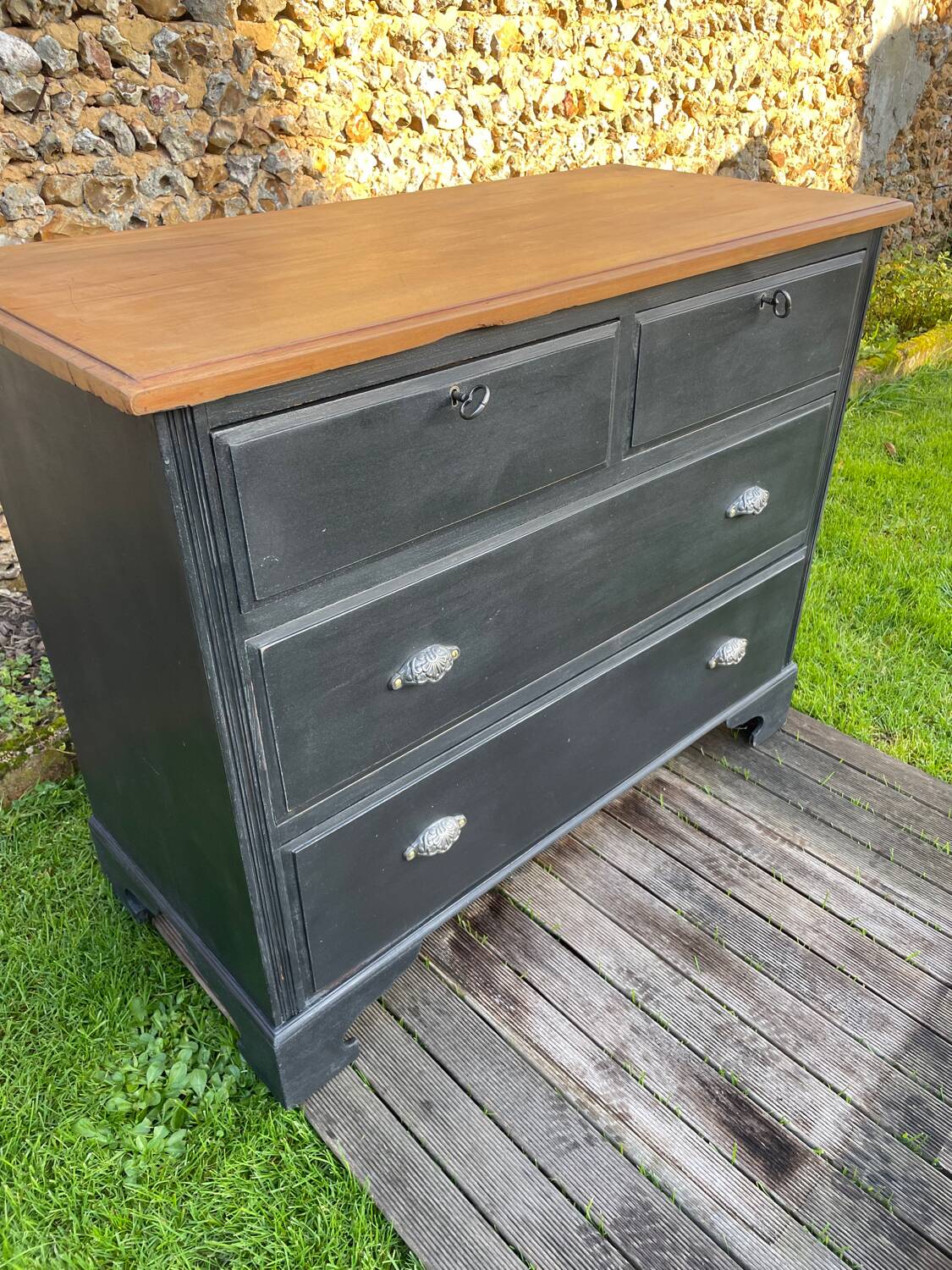 Vintage black patina chest of drawers