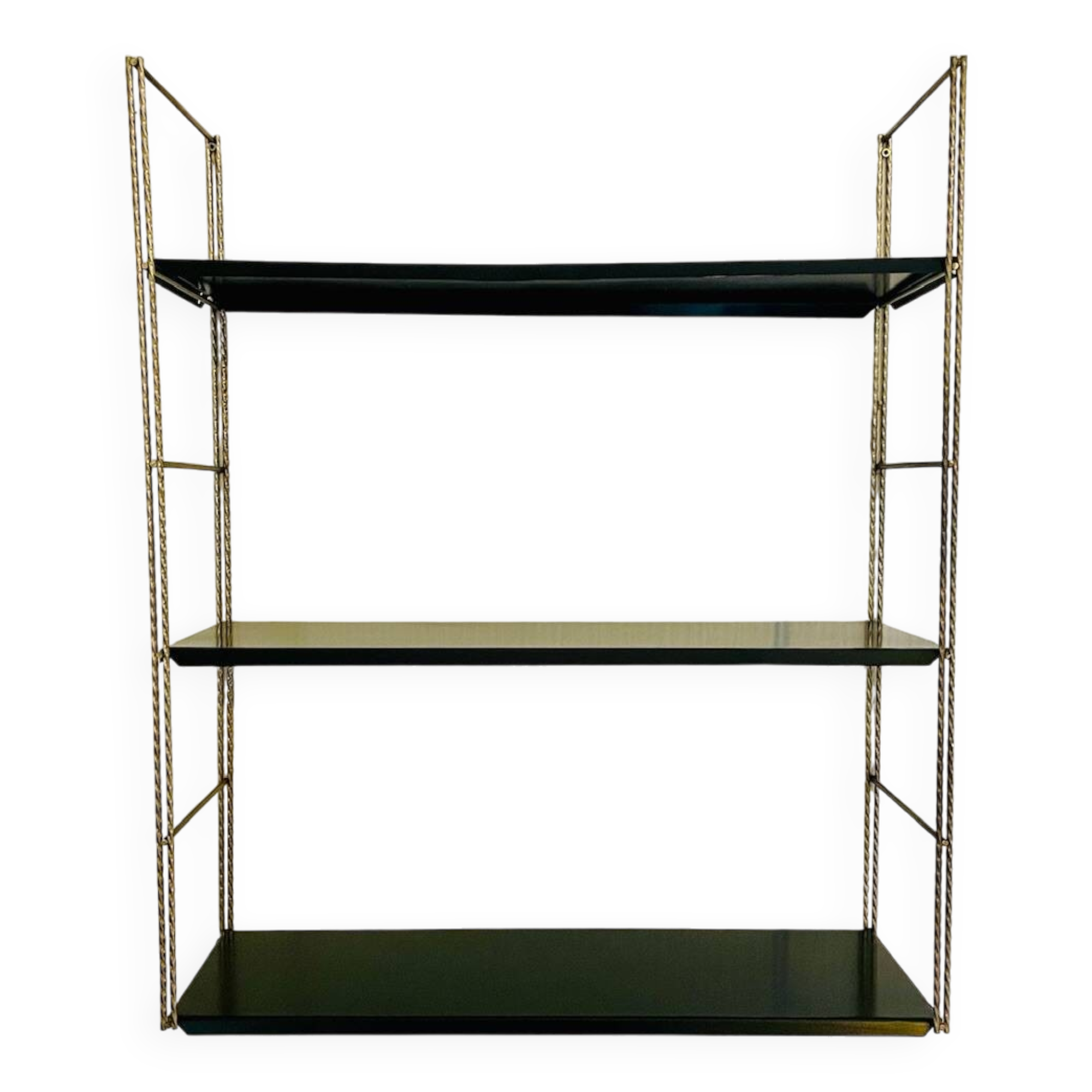Vintage adjustable “string” shelf in metal and brass, Circa 60's