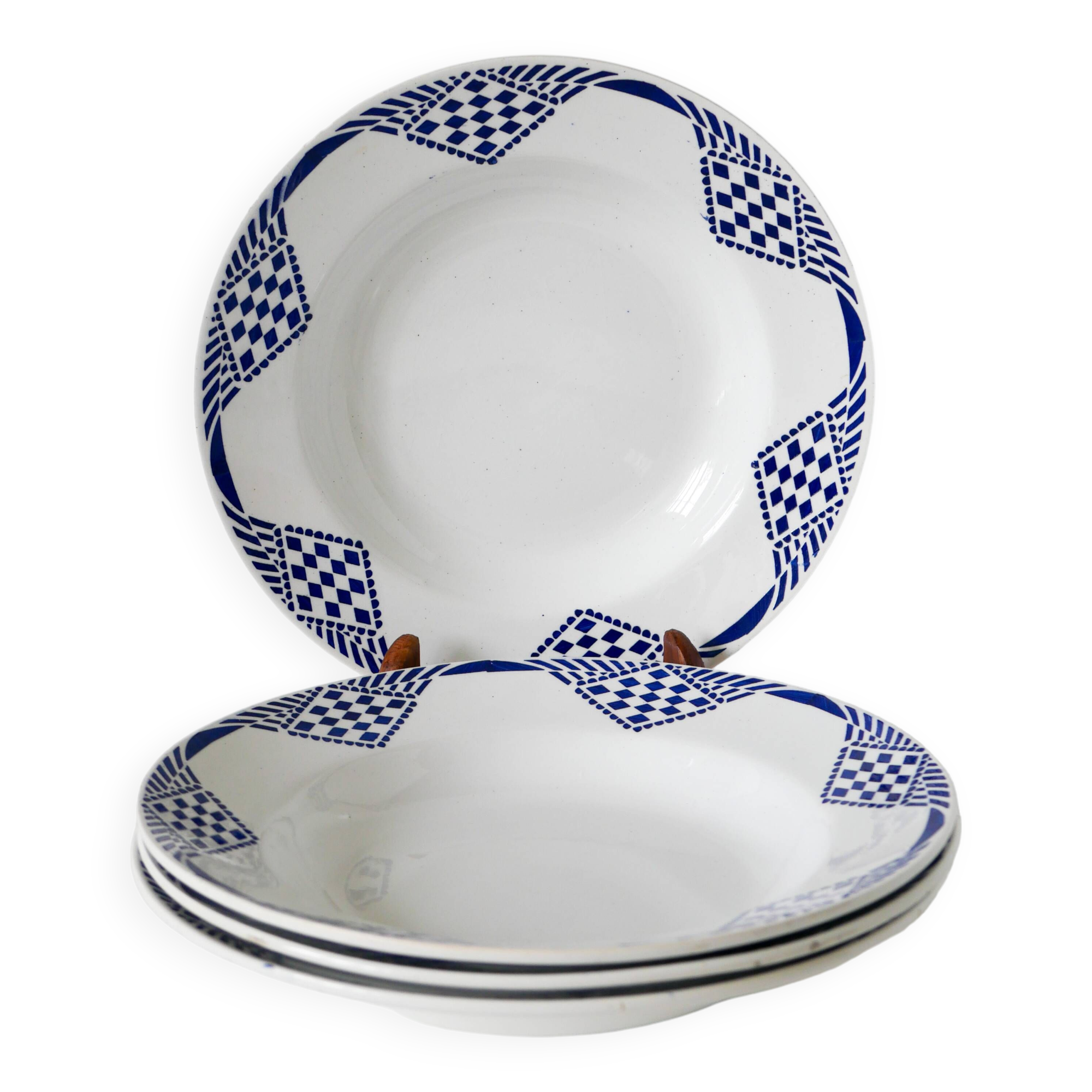 Set of 4 Moulin des Loups soup plates, Pantin model, 1950