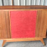 Bar pivotant années 50 en bois exotique, double face