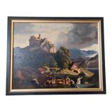 Peinture à l'huile sur toile allemande du XIXe siècle, encadrée.