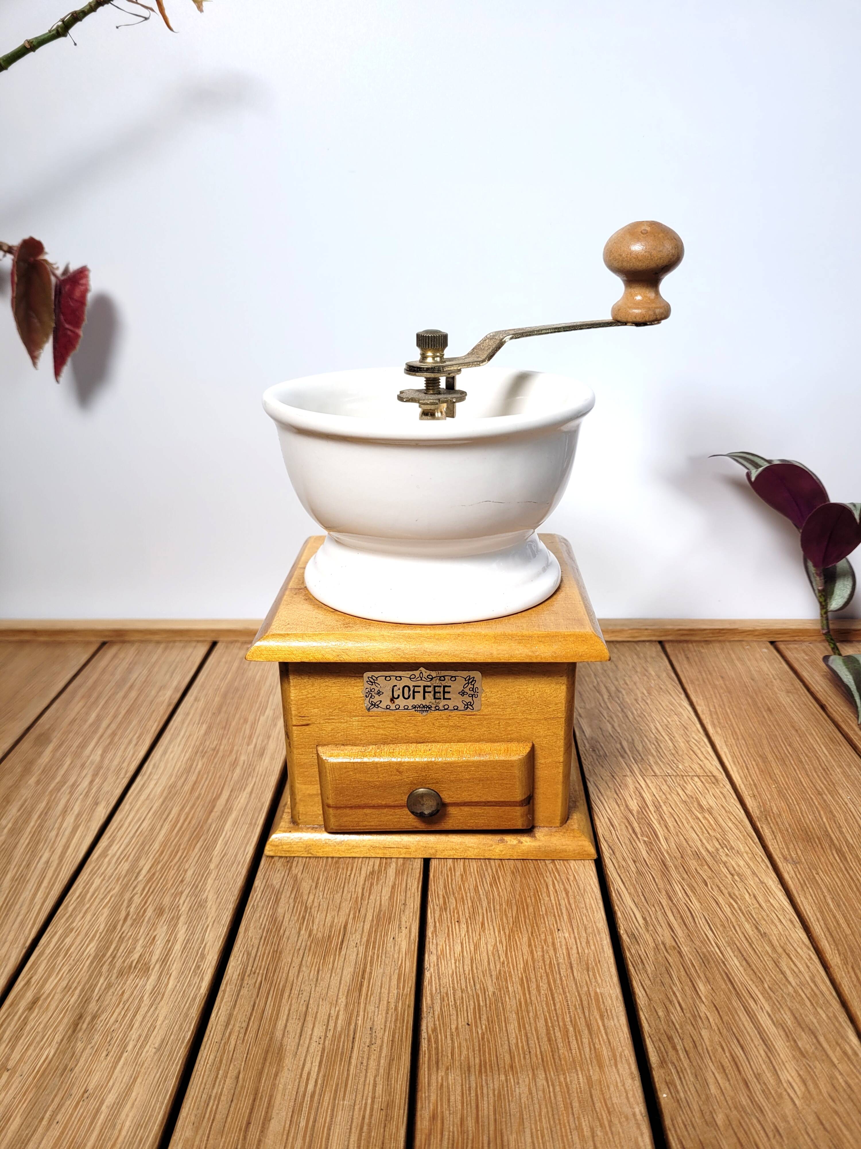 Vintage wood and ceramic coffee grinder