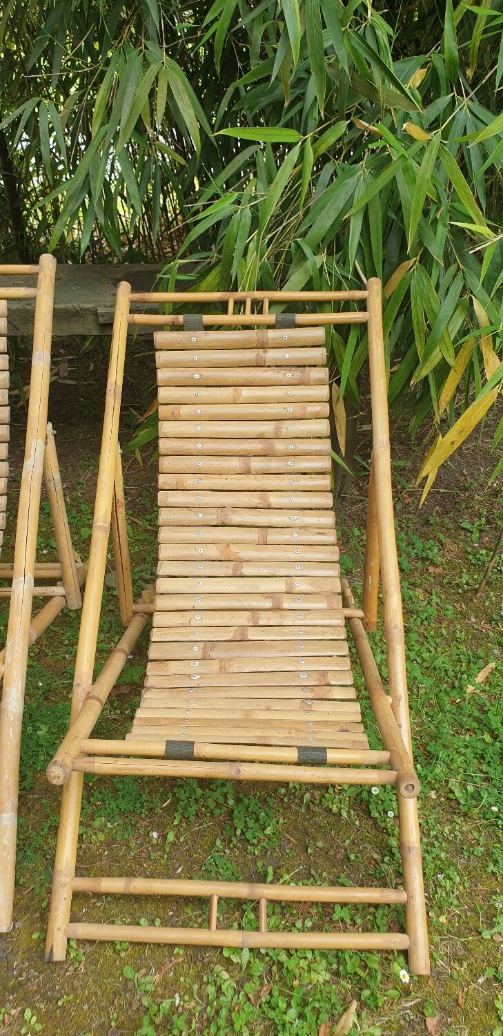 Paire de chaises longues en bambou, transats