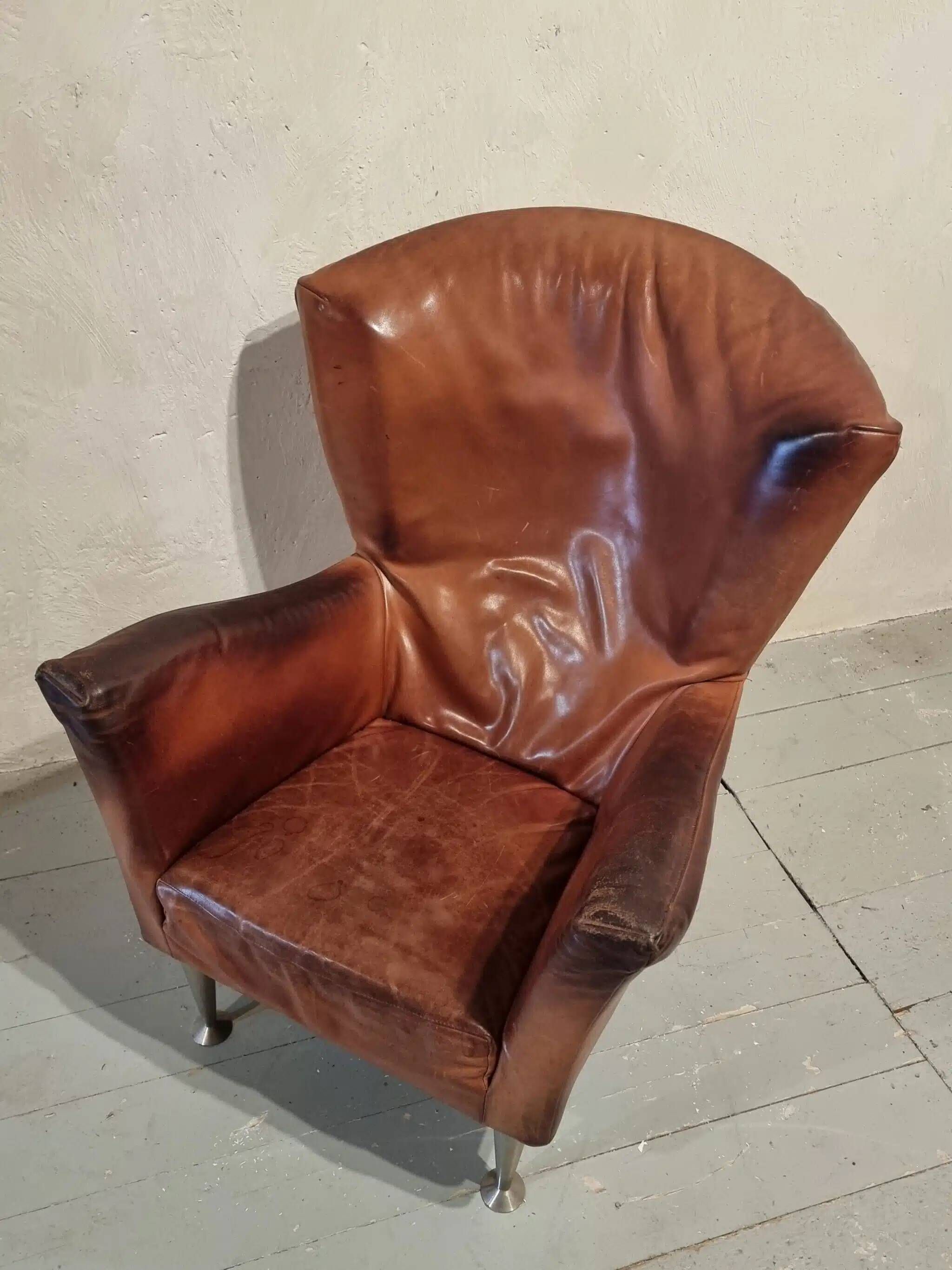 Vintage Dutch leather lounge chair, 1990s, Montis style
