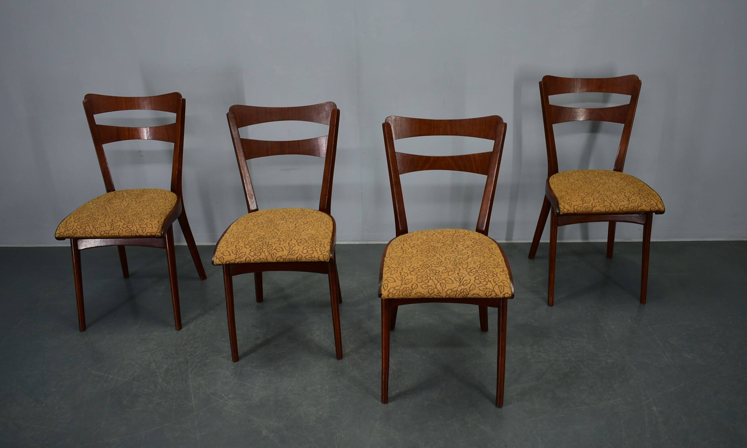 Vintage walnut dining chairs by Mier Topolcany, Czechoslovakia, 1960s, set of 4