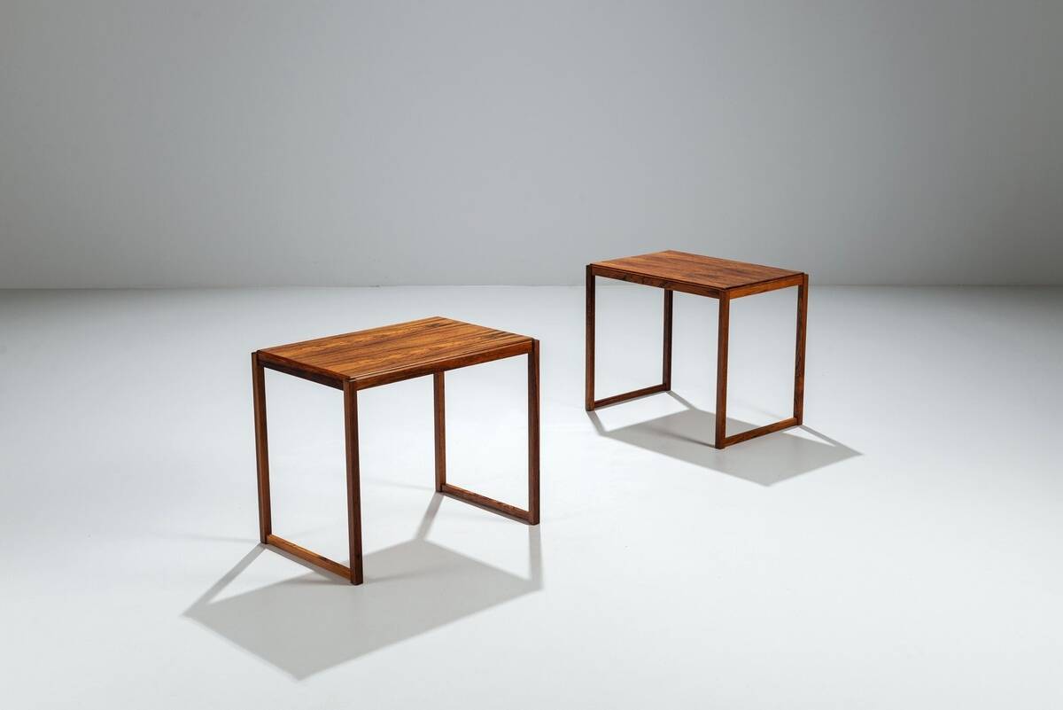 Sled legged pair of rosewood side tables mid-century Denmark 1960