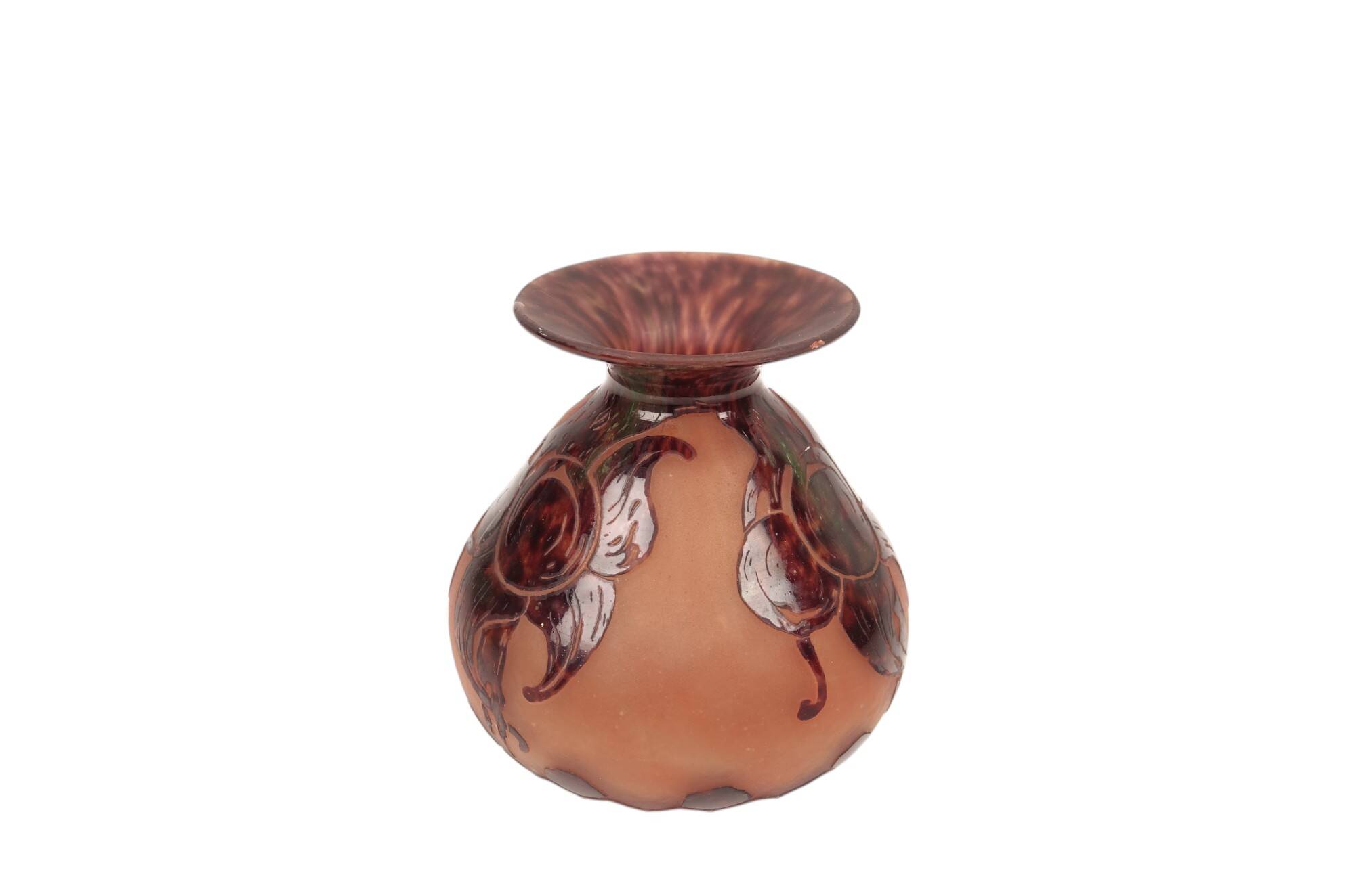 Charles schneider for le verre francais, corolla vase with floral decoration