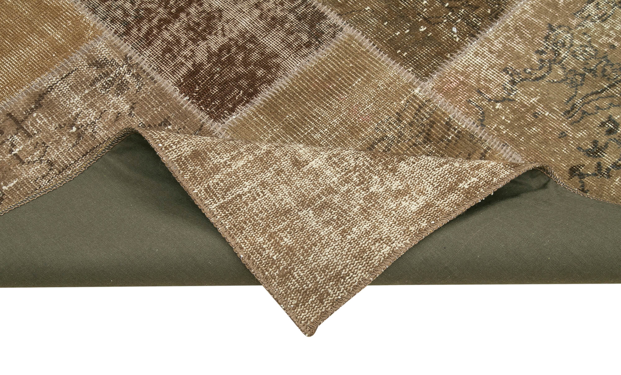 Hand-Knotted Oriental Vintage 198 cm x 300 cm Brown Patchwork Carpet