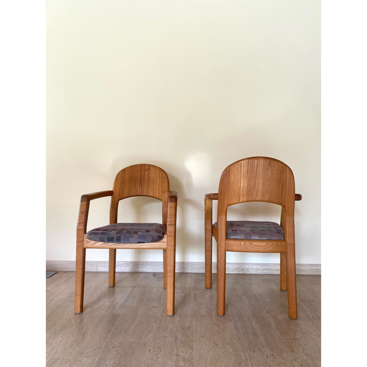 Set of solid wood armchairs and chairs by Dylund, 1970