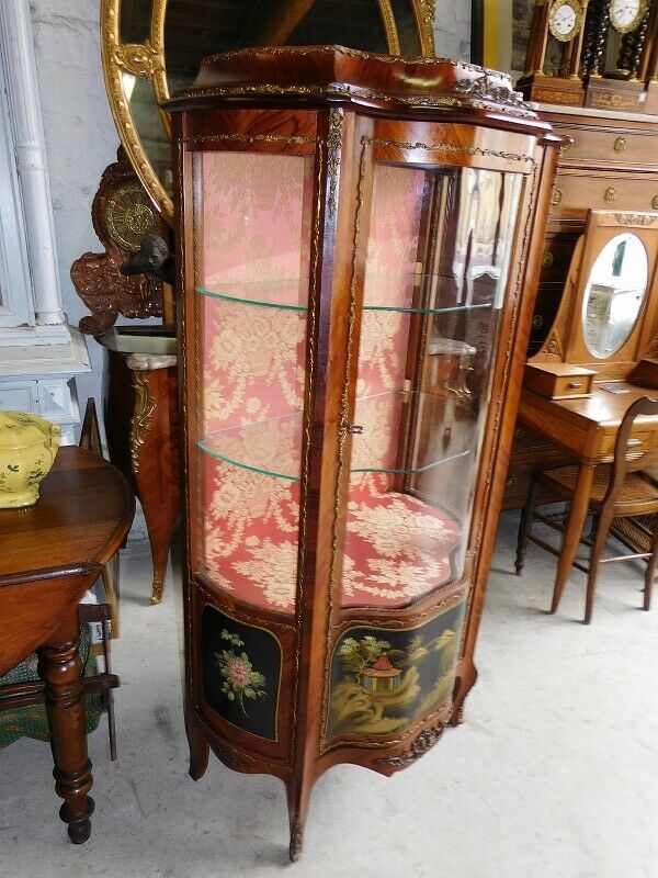 Asian decor rosewood marquetry showcase