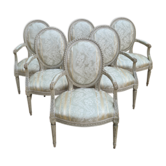 Suite de 6 fauteuils époque Louis XVI , vers 1785