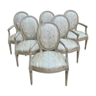 Suite of 6 louis XVI era armchairs, around 1785