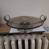 Art Deco stemmed bowl - Smoked glass and silver-plated metal - 1940s