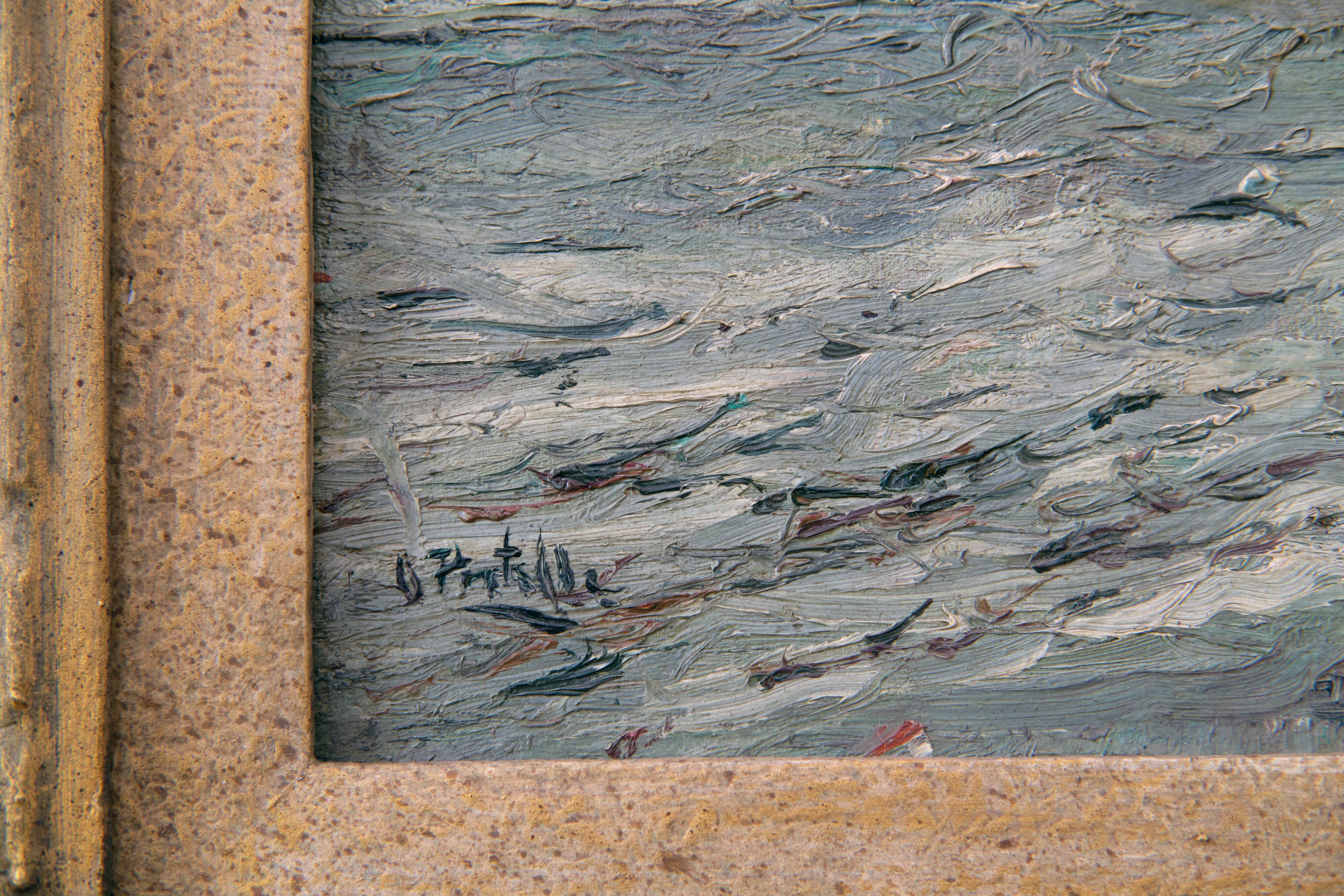 Quais et bateaux ugo pratella (1890-1978) huile sur toile