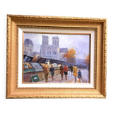 Walter Sita XX th Paris and the booksellers oil on framed canvas