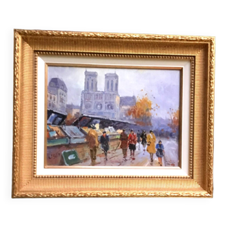 Walter Sita XX th Paris and the booksellers oil on framed canvas