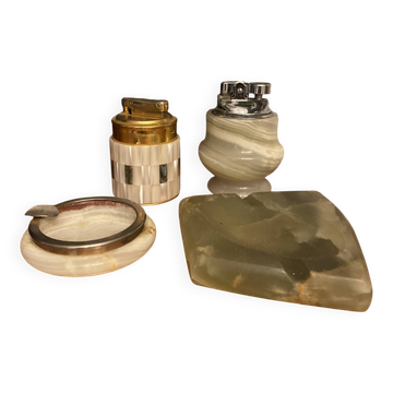 Ashtrays and lighters in onyx marble mother-of-pearl.