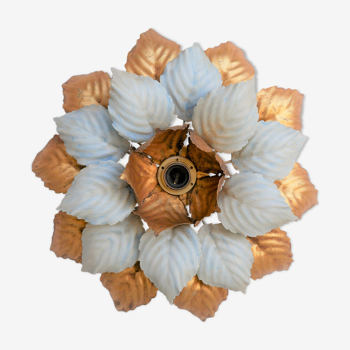 Applique « fleur » vintage en métal doré et bleu