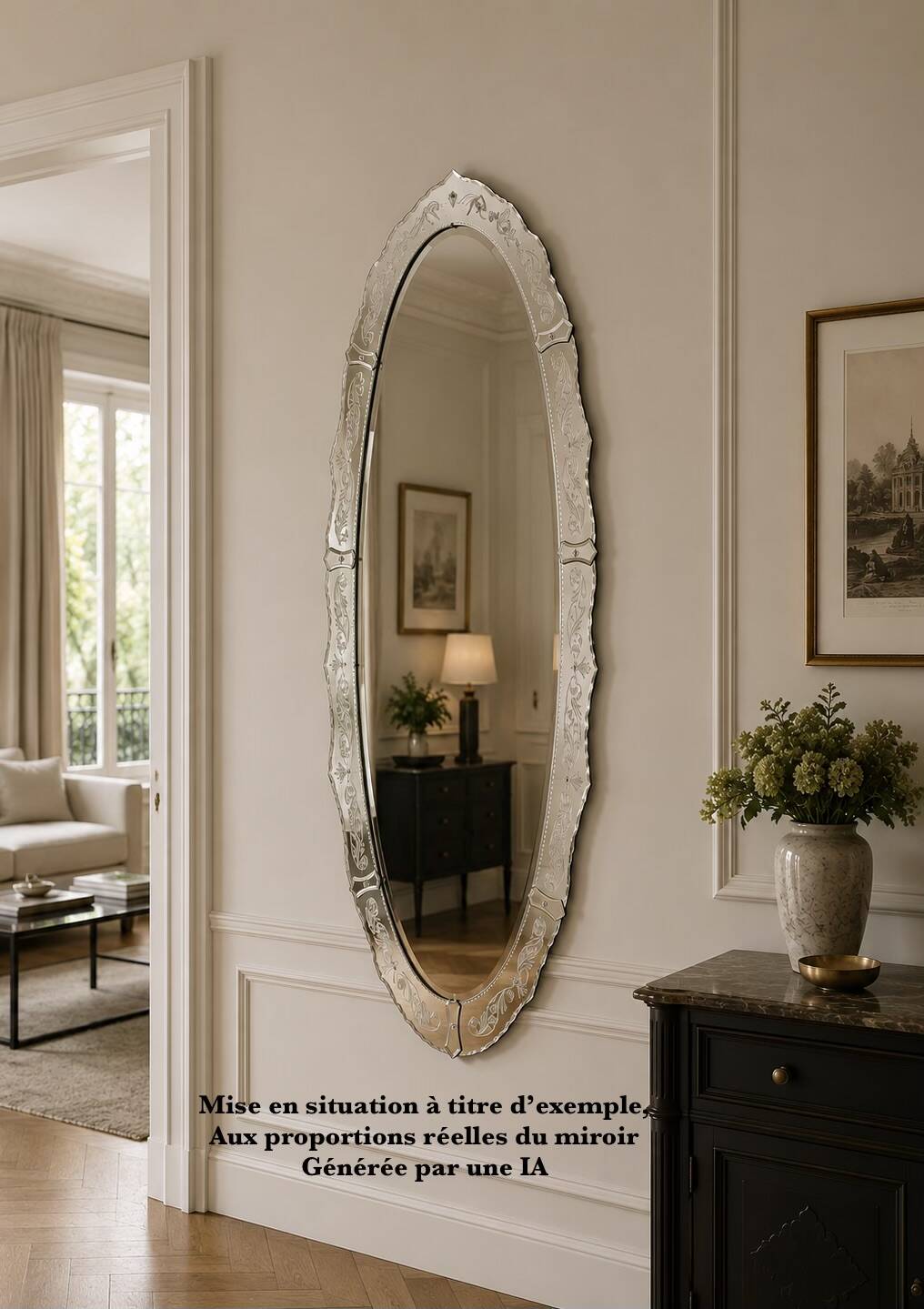 Large Mirror 180cm x 87cm, circa 1960-1970, in the style of Murano.