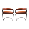 2 Victoria armchairs chrome tubes, in Skaï color Terracotta 70s Vintage