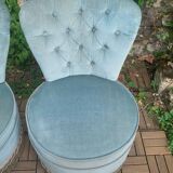 Pair of vintage blue velvet upholstered toad armchairs from the 1970s