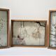 Three wooden frames with naturalized butterflies vintage 60s