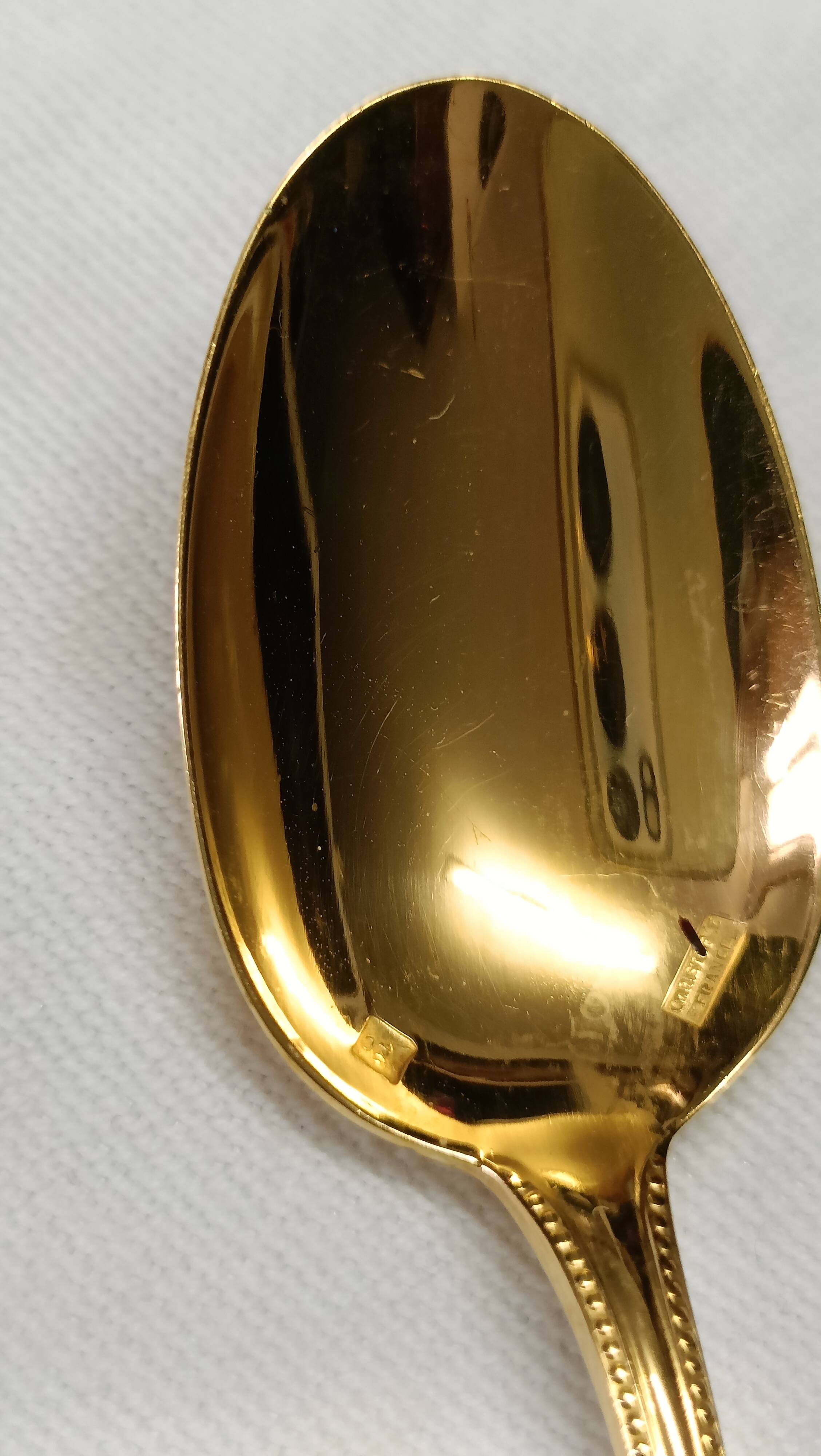 box of 6 golden mocha spoons Christofle model "Pearls"