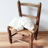 Chaise enfant vintage en bois et paille