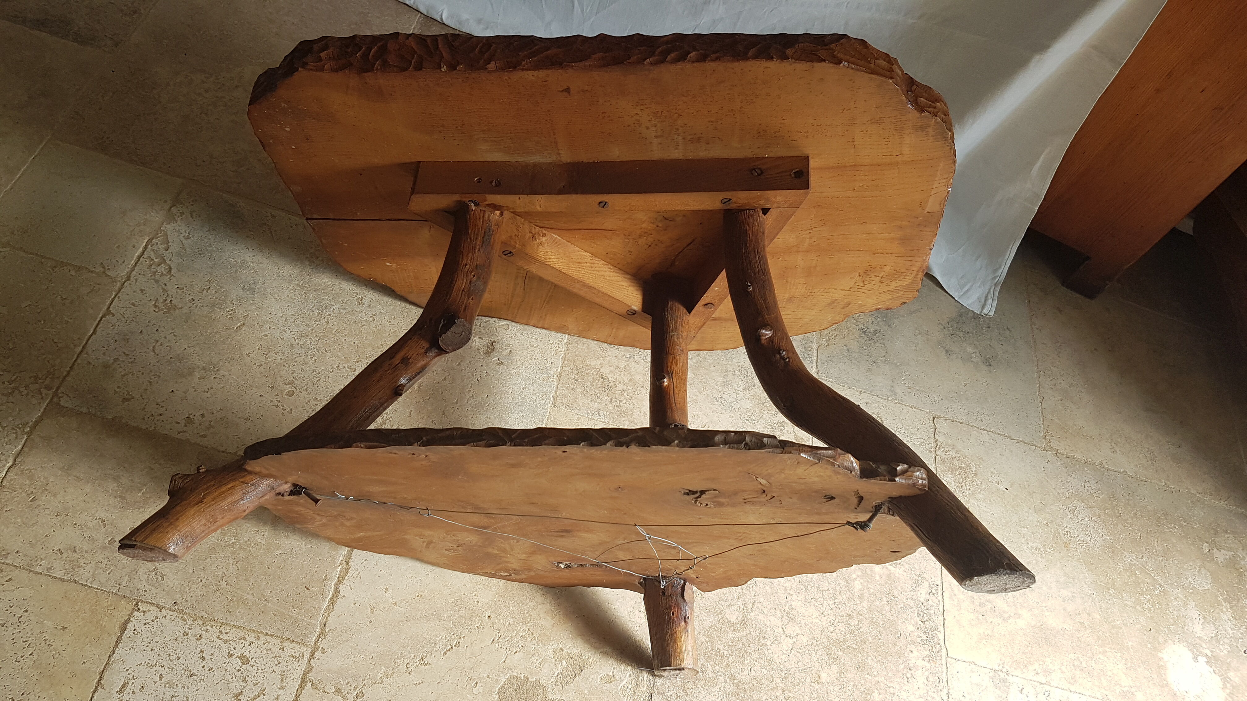 Solid elm coffee table with double tops