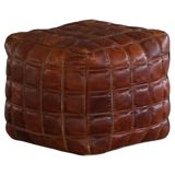 Mid-20th century pouf / ottoman cube in patinated brown leather, 1960s.
