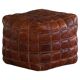 Mid-20th century pouf / ottoman cube in patinated brown leather, 1960s.