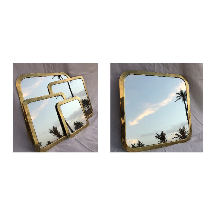 Set of 4 Brass Square Mirrors