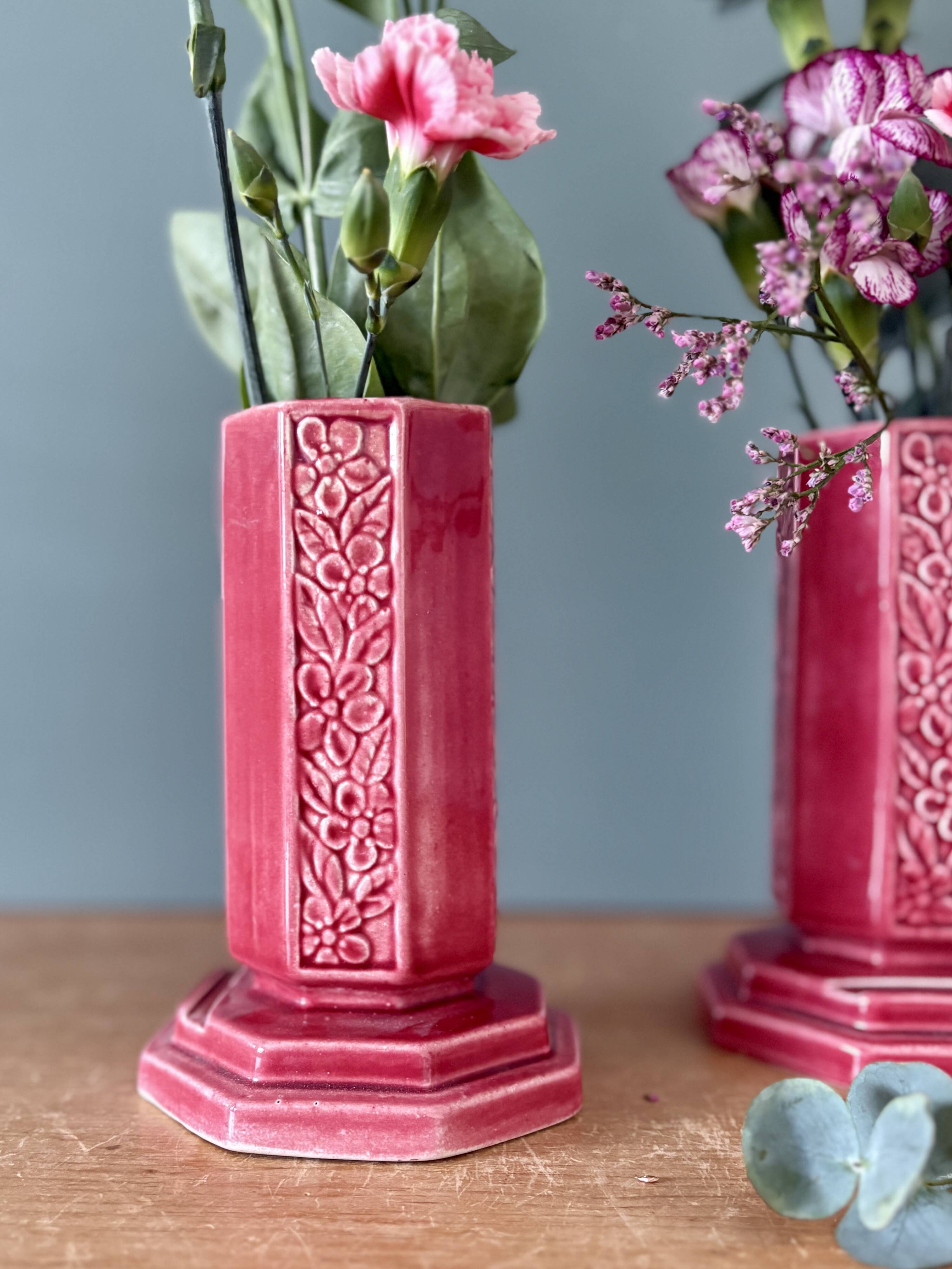 Lot de 2 vases art déco en céramique Rose de Digoin