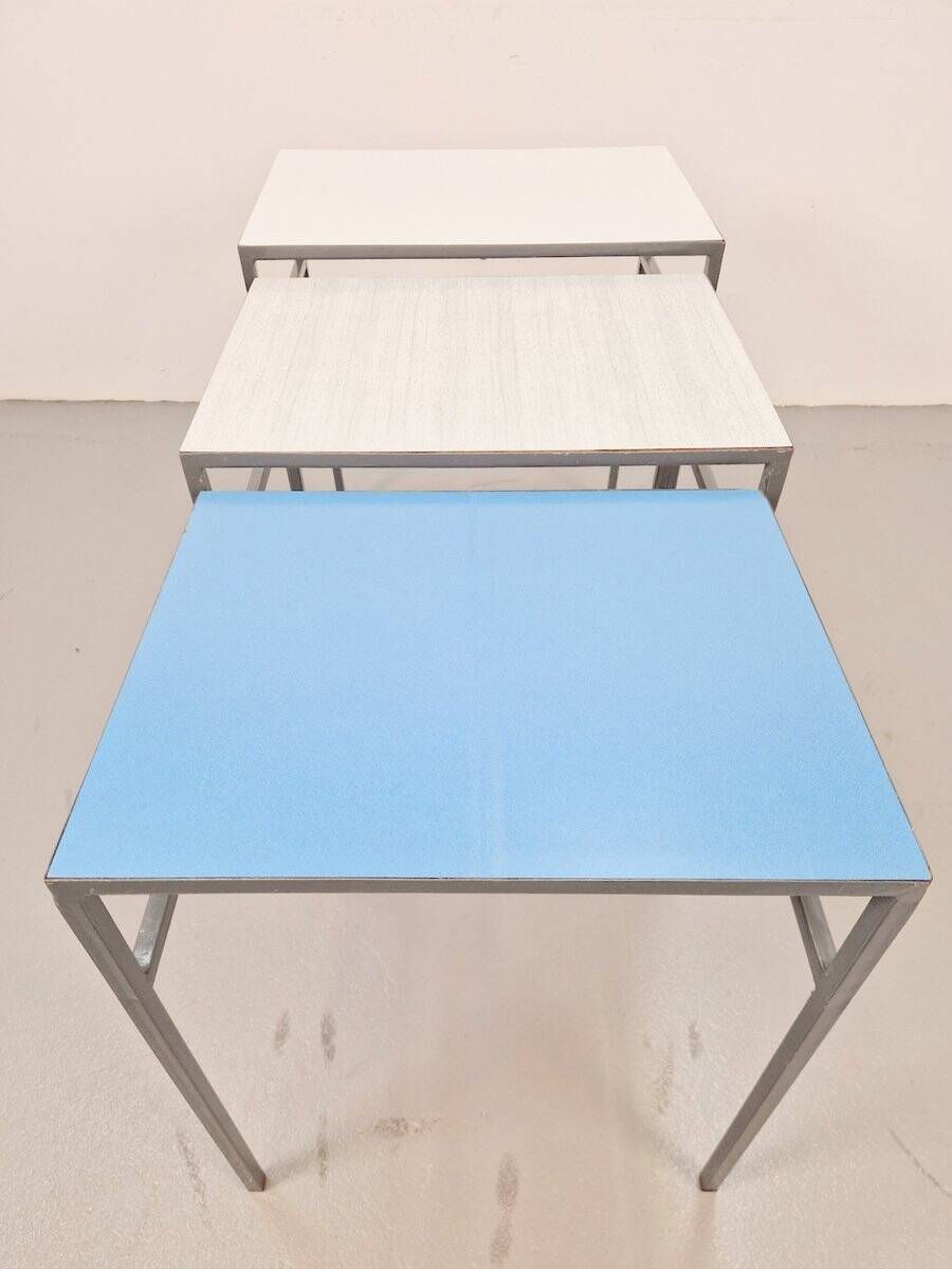Vintage Mimi Nesting Tables in Metal and Teak by Formica, 1960s, Set of 3