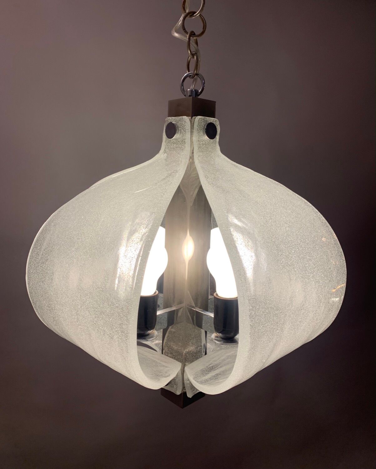 1960s Kaiser Leuchten Murano Frosted Glass and Chrome Ceiling Hanging Light