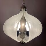 1960s Kaiser Leuchten Murano Frosted Glass and Chrome Ceiling Hanging Light