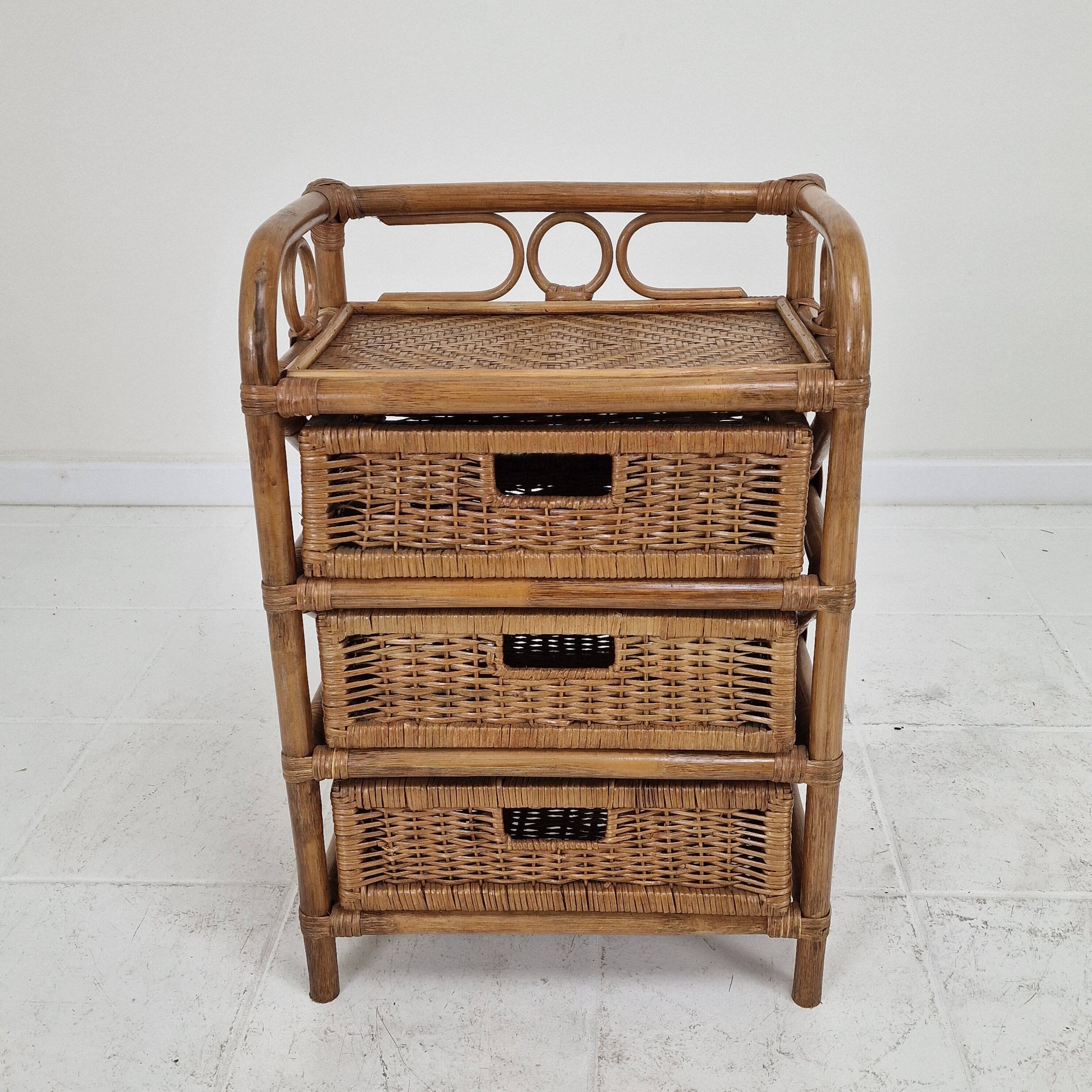 Italian Rattan and Wicker Three-Drawer Chest, 1970s
