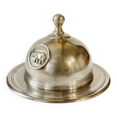 Beurrier cloche en métal argenté, motif éléphant