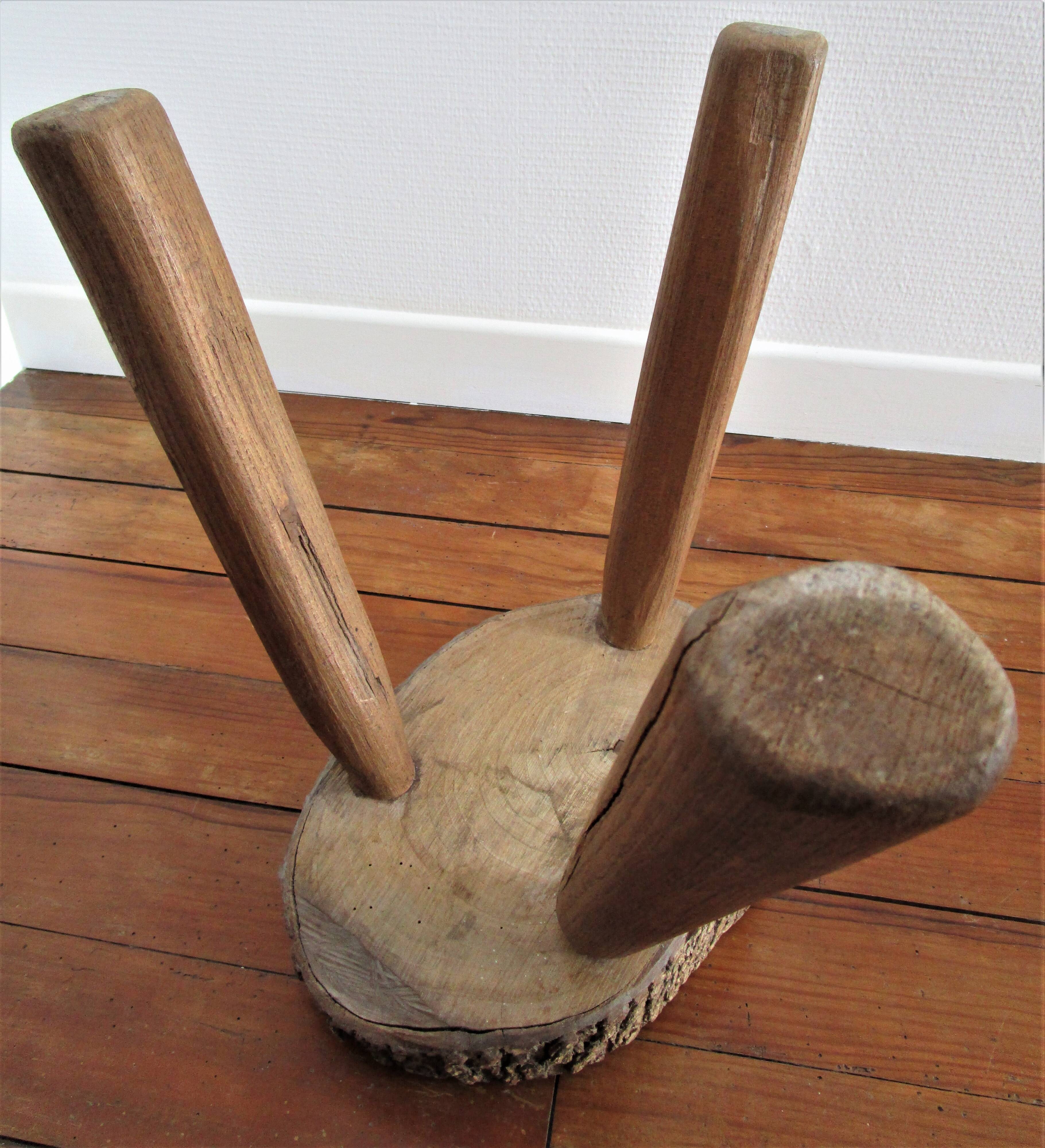Tabouret bois massif art populaire français