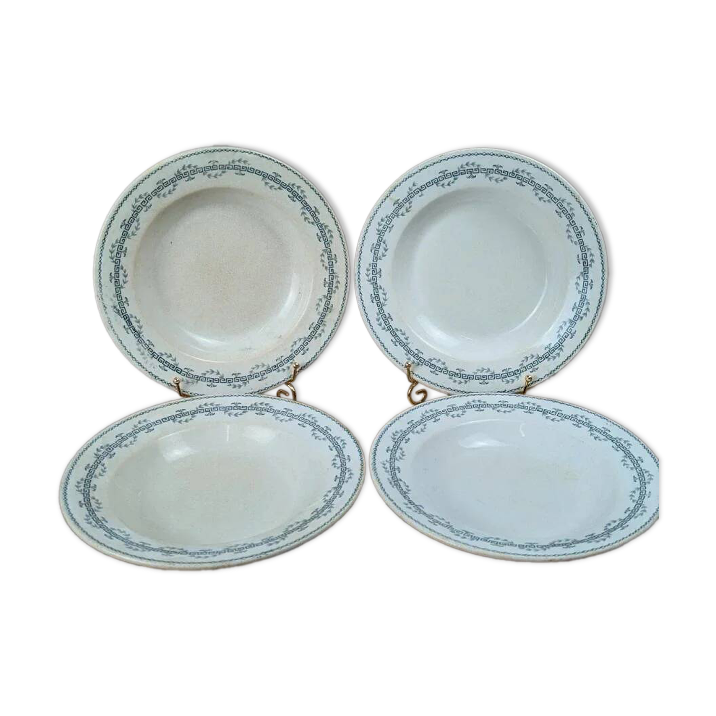 Lot de 4 assiettes creuses anciennes Gien – Terre de Fer modèle Austerlitz