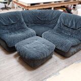 Modular corner sofa, armchairs and vintage Steiner pouf - 80s